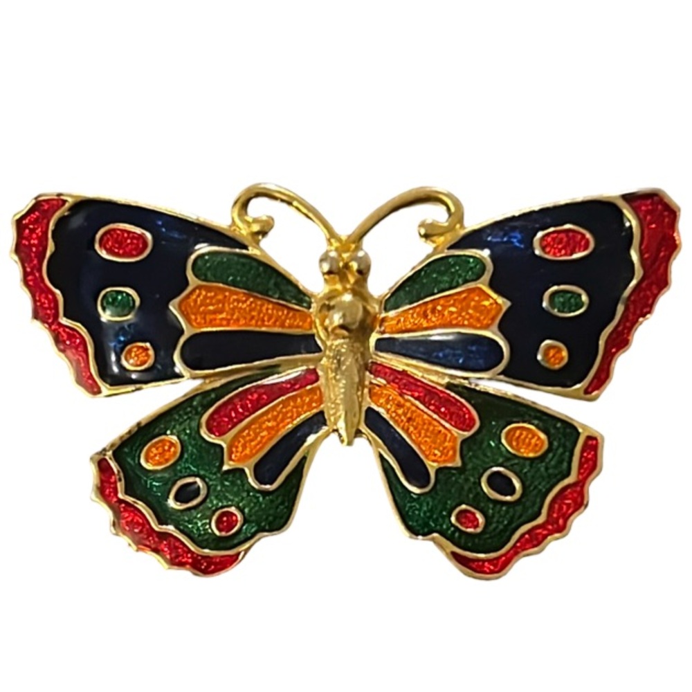 Vintage Susan Caplan Gold Plated Multicolor Enamel Butterfly Brooch